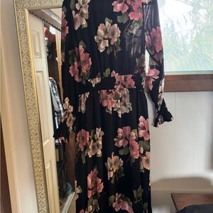Nanette Lepore Black and Pink Floral Long Sleeve Dress